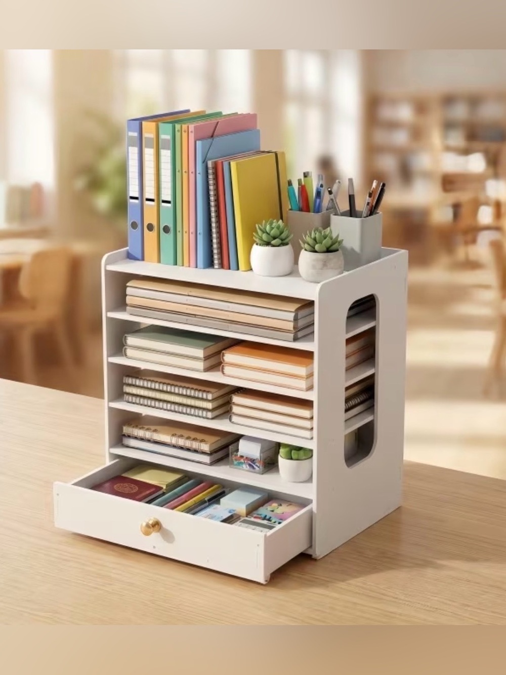 NWT-Vuiti 5-Tier Matte White Desktop Organizer with Drawer